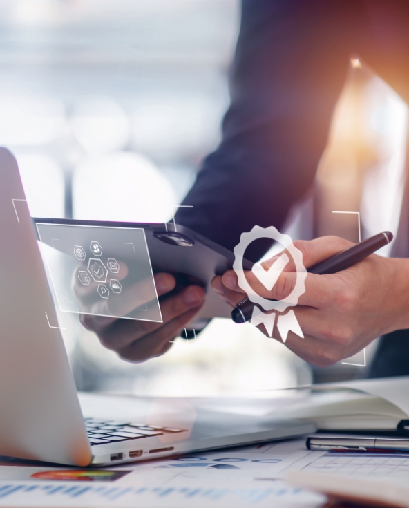 Businessman working in accounting systems.